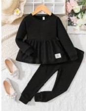 New 2pc Girls Ruffle Decor Lightweight Long Sleeve Top Matching Pants