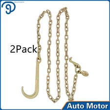 (2 Pack) 5/16 x10' Long Shank J Hook Tow Chain /w RTJ Cluster & Grab Hook
