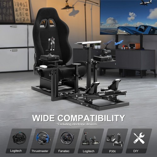 Marada Flight Racing Simulator Cockpit With Black Seat Adjustable Fits Logitech