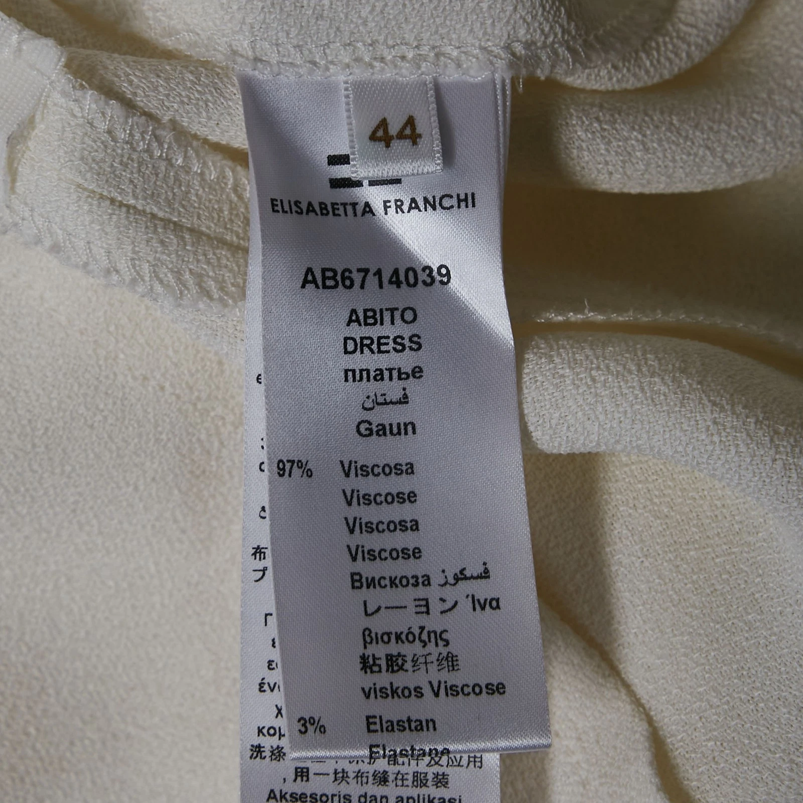 Mini Abito Senza Maniche Elisabetta Franchi Off White Scollo Crepe Impreziosito M