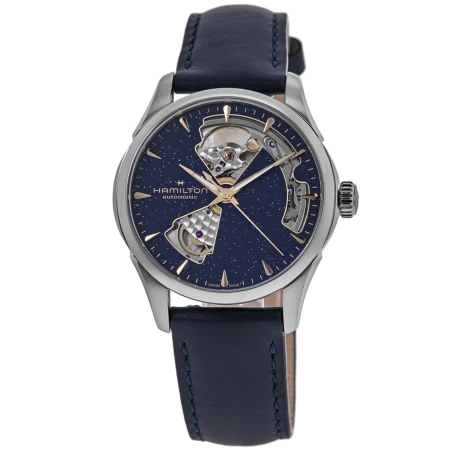 Nuevo reloj para mujer Hamilton Jazzmaster corazón abierto esfera azul cuero H32215642