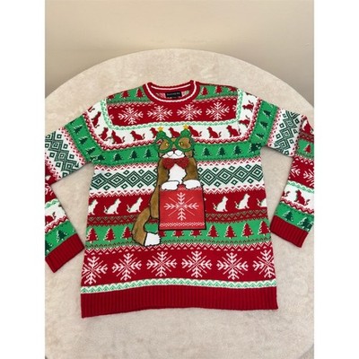 Blizzard Bay Ugly Christmas Sweater Cat 3D Faux Fur Glitter UNISEX Size M