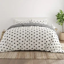 Noble Linens Light Gray Painted Polkadot Reversible 3-Piece Duvet Cover Set