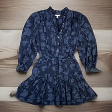 Joie Adel B Dress Lace Floral Embroidered Long Sleeve Drawstring Blue Women Sz S