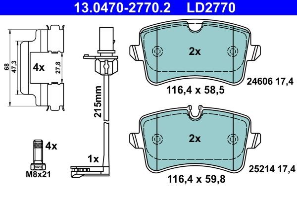 Bremsbelagsatz Scheibenbremse Hinten Ate 130470 27702 FÜR Audi Porsche-image