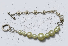 Very Light Green Faux Pearl & Silver Metal Br...