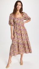 MINKPINK Yasamin  SMALL Tiered Midi Dress in Pink Yellow Floral  - Boho prairie