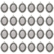 24 PCS Bezel Pendant Trays Oval Cabochon Settings Trays Pendant Blanks Silver