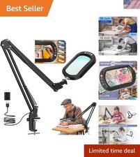 10X Large Magnifying Glass with Light and Clamp, Real Glass, 5 Color Modes, S...