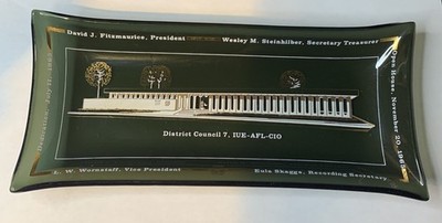 1965 Commemorative Glass Tray District Council 7 IUE-AFL-CIO Union Building VTG