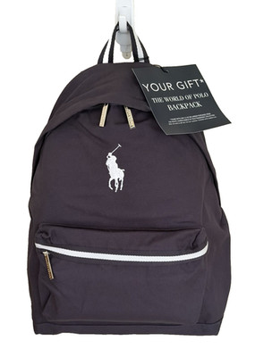 Polo Ralph Lauren Backpack Black White Signature Pony School Travel Classic Bag