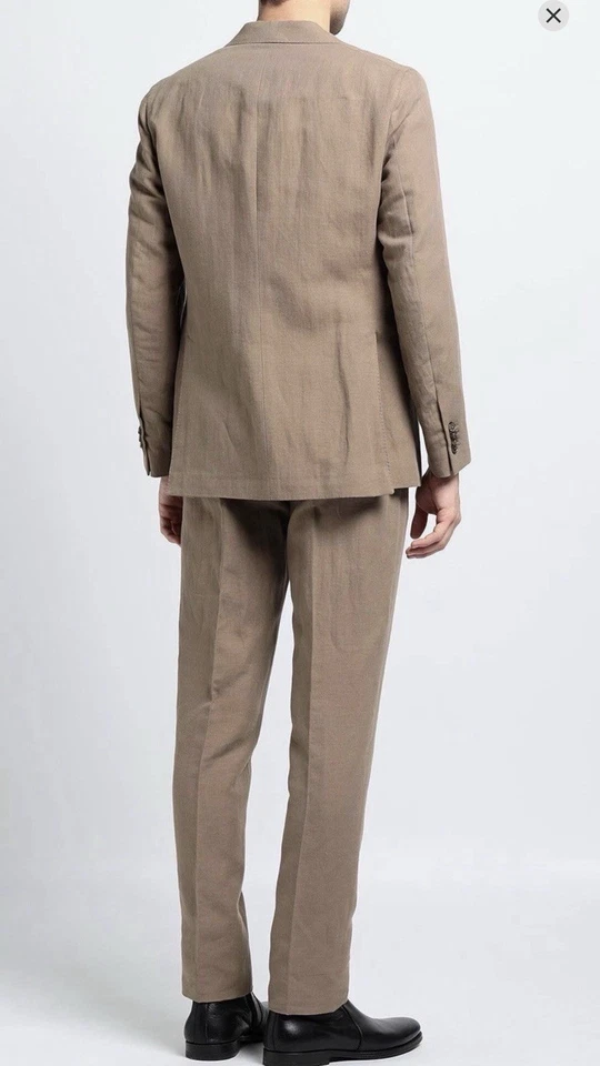 CARUSO Aida Italian Suit 56 IT 46 US Beige Tan Linen Cotton Made in Italy - Image 3 of 4