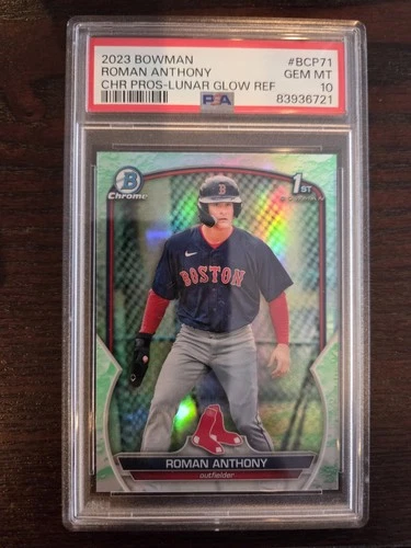 Roman Anthony 2023 Bowman Chrome #BCP-71 Lunar Glow Refractor 1st RC PSA 10