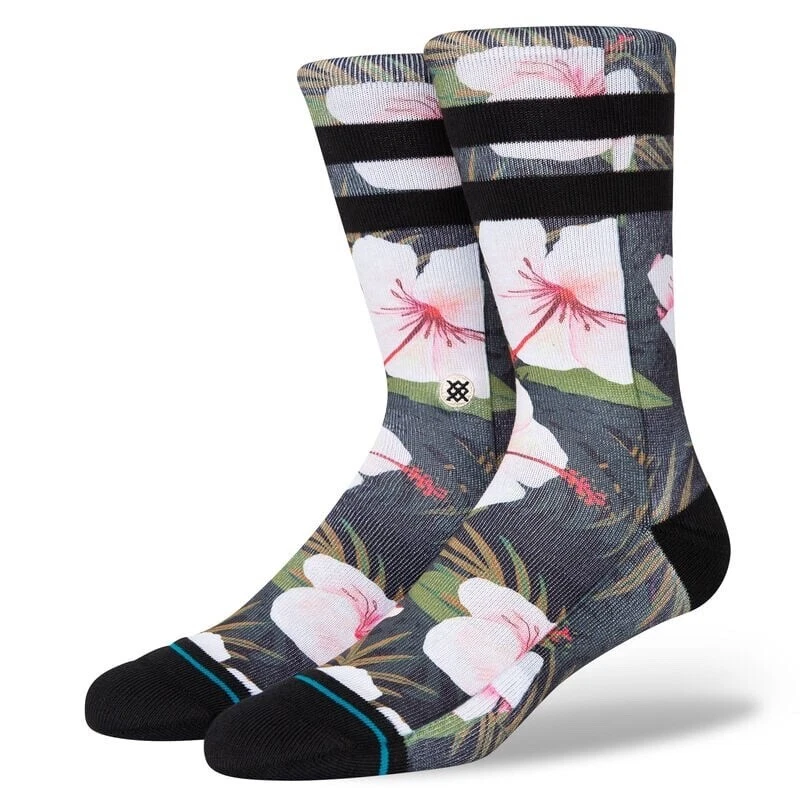 Stance Adult Black Crew Polyester Cushion Floral Laulima Casual Socks Sz M 6-8.5