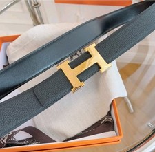 Herm s Men's Black Dress Belt Gold H Buckle Adjustable Classic Style