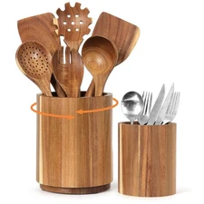 Utensil Holder for Kitchen Countertop 360° Rotating Wooden Utensil Crocks - Far