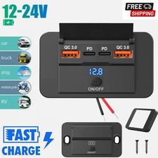 Car DC 12V-24V PD Type C USB Port Fast Charger Socket Power Outlet Panel Charge