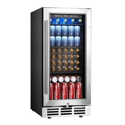 EUHOMY 15 INCH BEVERAGE REFRIGERATOR COOLER UNDER COUNTER - SILVER
