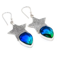 Bi-Color Tourmaline Gemstone Handmade Jewelry Earring 2.36 "