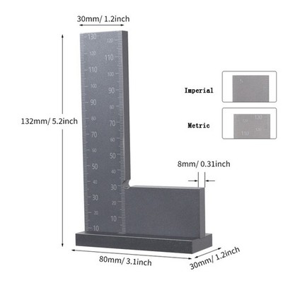 Kompaktes 90 Grad Winkel Lineal zur präzisen Messung in der Tischlerei 130x80mm