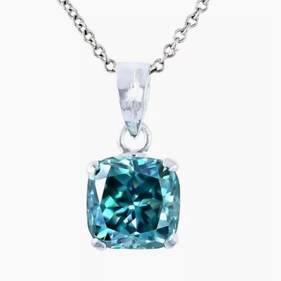 Certified 3.20 Ct Blue Diamond Solitaire Pendant in 925 Silver Gift for Her