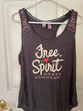 Ladies 'Free Spirit' design Gray and white with colorful accents tank-top size L