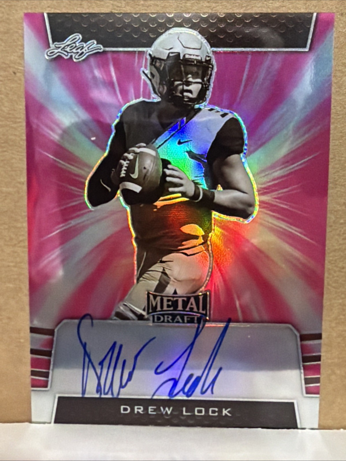 Drew Lock Leaf Metal Draft Autographs Sepia #SVDL1 Pink