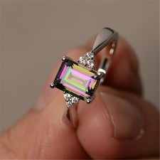 Women Wedding 925 Silver Gift Rainbow Fire Mystic Topaz Sz6-10 Engagement Ring