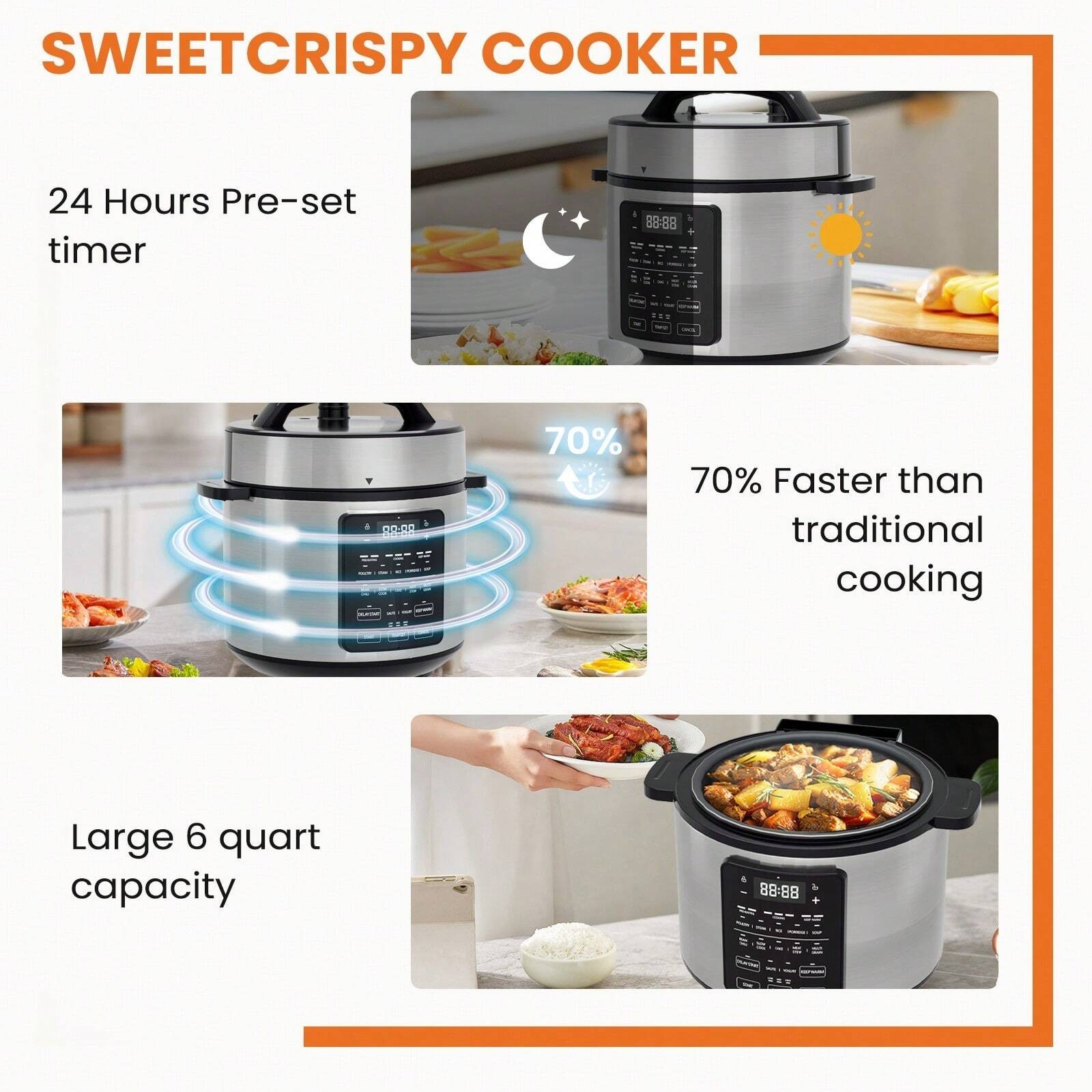 6QT Electric Pressure Canner, 12-in-1 Multi Cooker, Digital Stainless Steel Pot