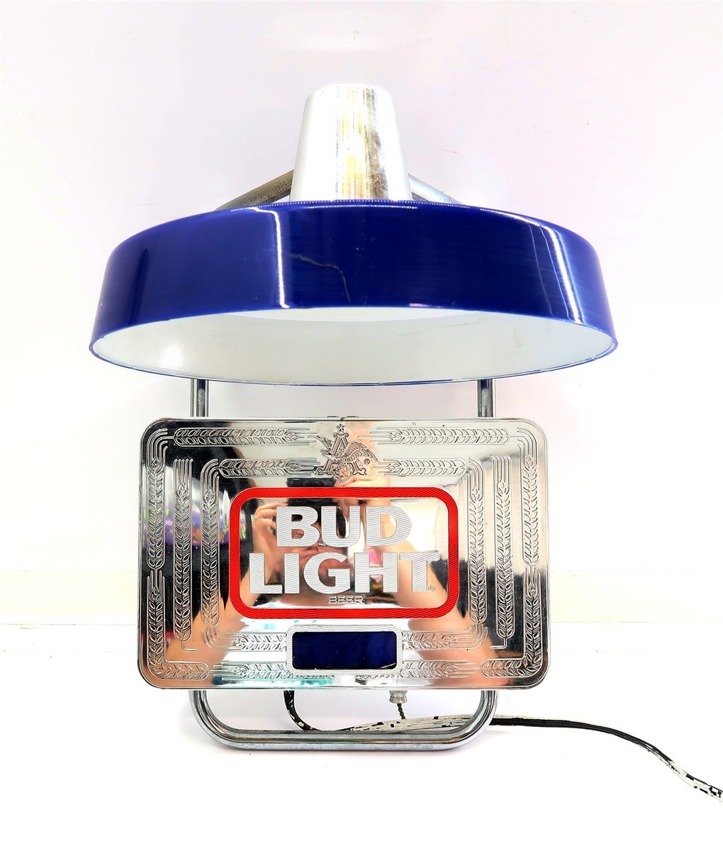 Vintage BUDWEISER BUD LIGHT Wall Light with LED Clock from 1985