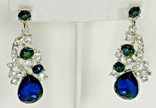 Lab Created 3 ct Blue Sapphire teardrop pear dangle earrings Silver CZ