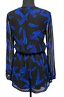 Express Women’s Black Blue Feather Romper Size XS Long Sleeve V-Neck — photo 3
