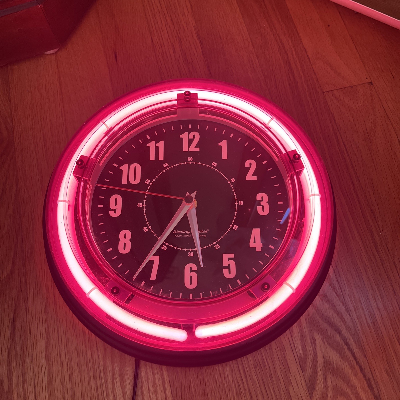 Sterling & Noble Pink Neon Light Round Analog Wall Clock, Black Face