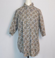 Vtg Men's IZOD Cotton Tan Blue Geometric Print Hawaiian Button-Down Shirt Sz L