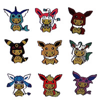 Lot Pokemon Enamel Pins, Set Creative Pikachu cos Eevee Enamel Pins 9 pcs.