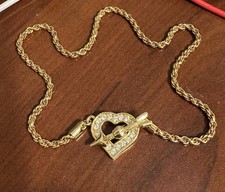Swarovski Crystal Heart Pendant Necklace Choker Cupid s Arrow Toggle Gold-Tone