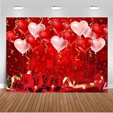 7x5ft Valentine's Day Backdrop Red Glitter Balloons Love Sweethearts Romantic...