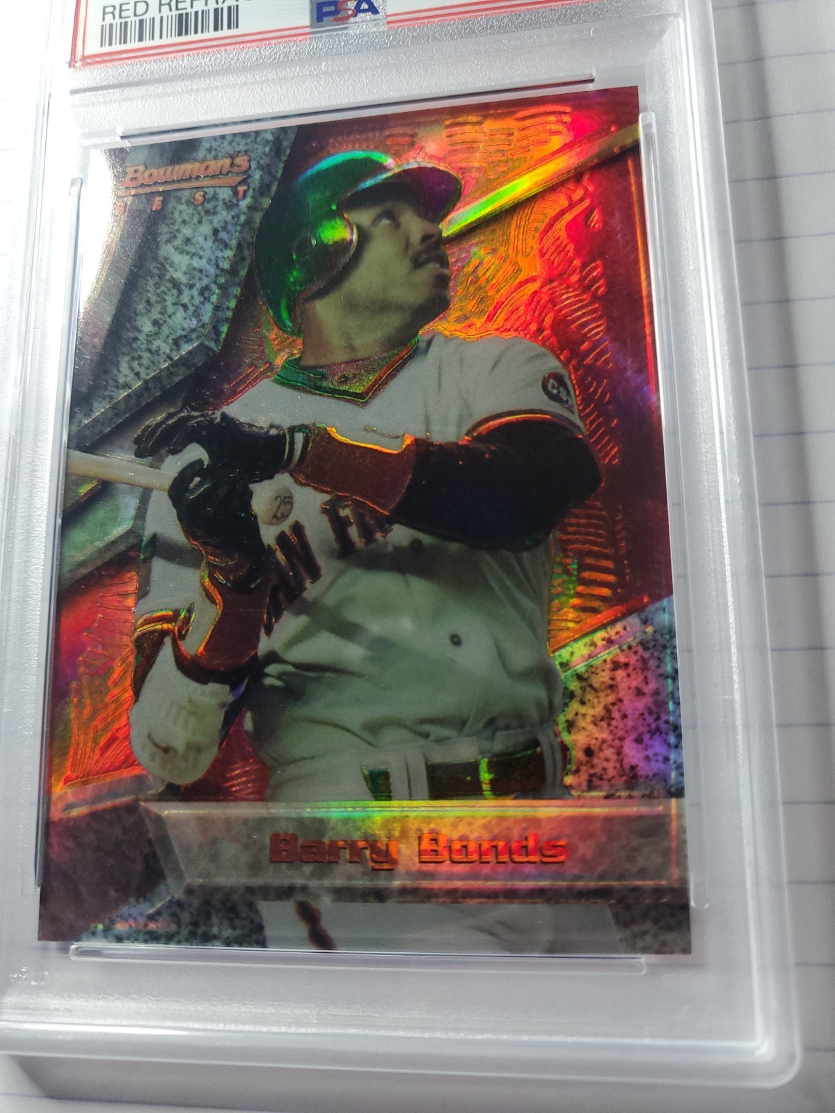1994 BOWMAN'S BEST RED REFRACTOR #59 BARRY BONDS SP GRADED PSA 8 NM-MT view 2
