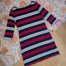 UNIQLO Nautical Navy Red Striped Cotton Dress With Pockets L Casual Summer 