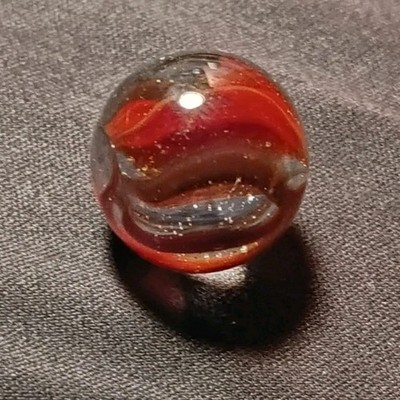 Single Machine Made Clear Glass Swirl Toy Marble, Red & Black Ribbons, Ages 4+