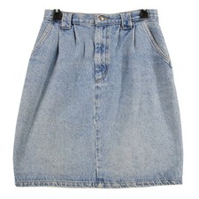 Crossroads Vintage Womens Denim Skirt Light Wash Pleated High Waist Size 10