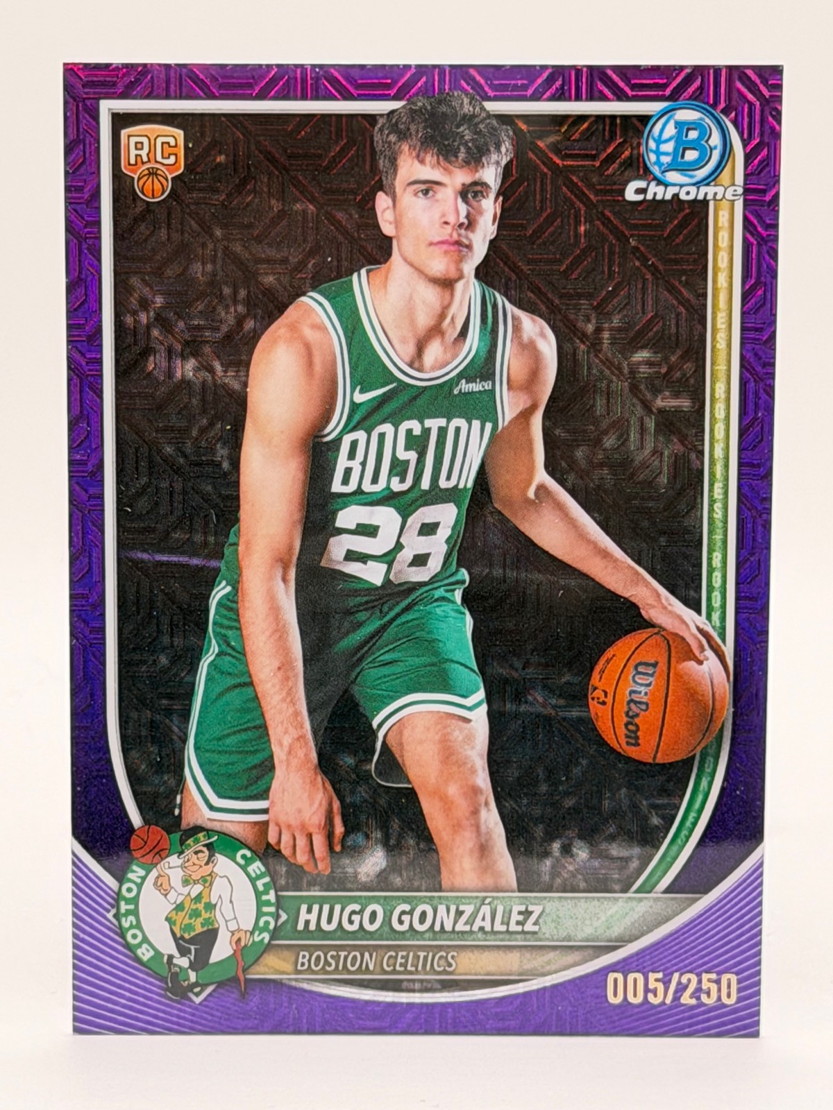 2025-26 Bowman Chrome Hugo Gonzalez RC Purple Refractor /250 Celtics #BCV-28