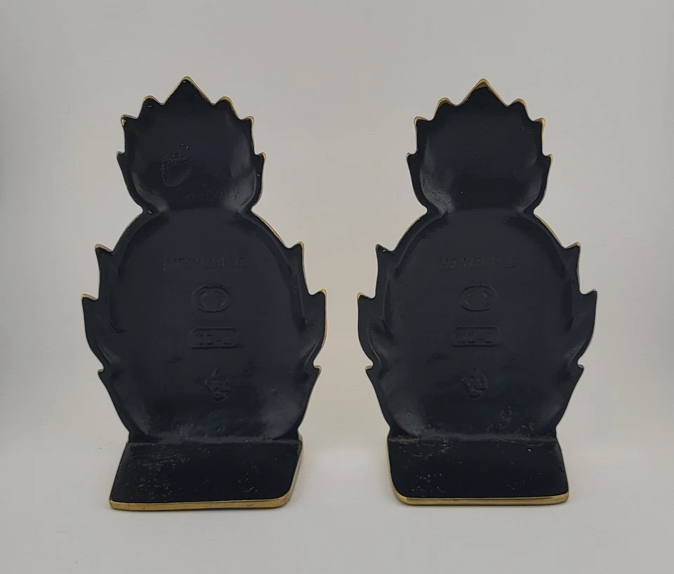 Virginia Metalcrafters Newport NB- 2 Brass Bookends, Pineapple MCM - Image 3 of 3