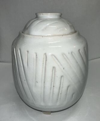 Pottery Canister Signed White Glaze Contemporary Handmade No Chips