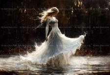 FAIRY WATER DRESS NYMPH PRINT, Naiad Decor, Celestial Lady Gothic Poster F269