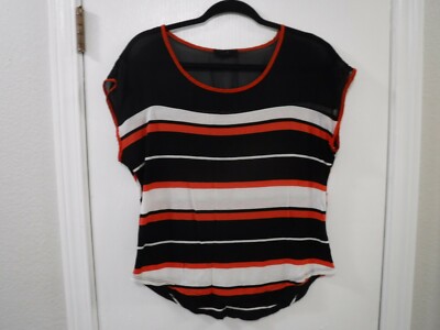 E&M Collection Women orange& Black Short Sleeve Blouse L