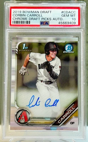 CORBIN CARROLL 2019 BOWMAN DRAFT 1ST BOWMAN CHROME AUTO #CDACC PSA 10 GEM MINT