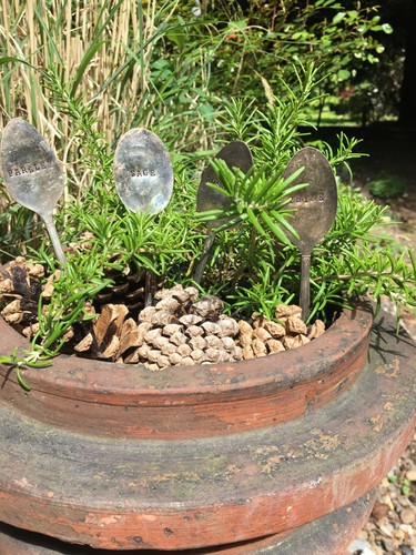 4 antique garden plant markers old spoons stamped parsley sage rosemary & thyme~ - Picture 2 of 17