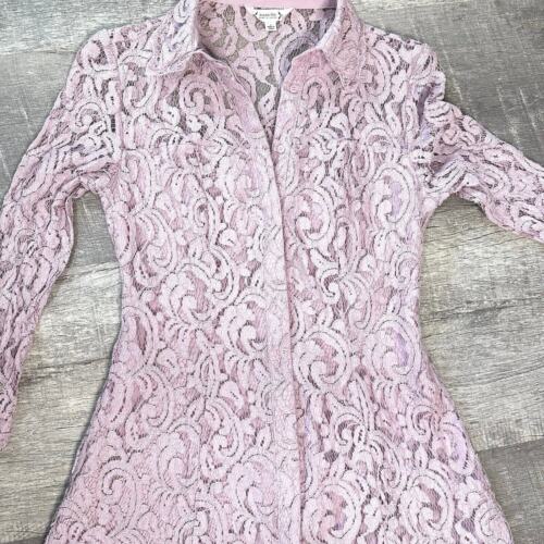 Vestido Camisa Nanette Lepore Josephine Rosa Encaje Acampanado Talla 2 Romántico Suave Niña - Imagen 3 de 8