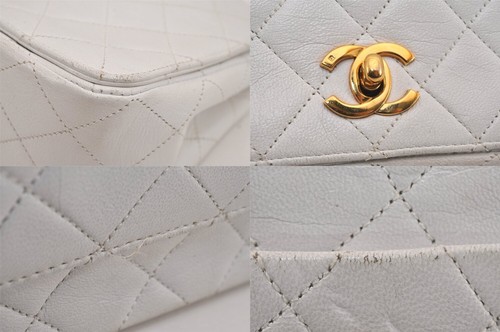 Authentic CHANEL Calf Skin Matelasse Chain Shoulder Cross Bag White CC 5246M - Picture 6 of 10
